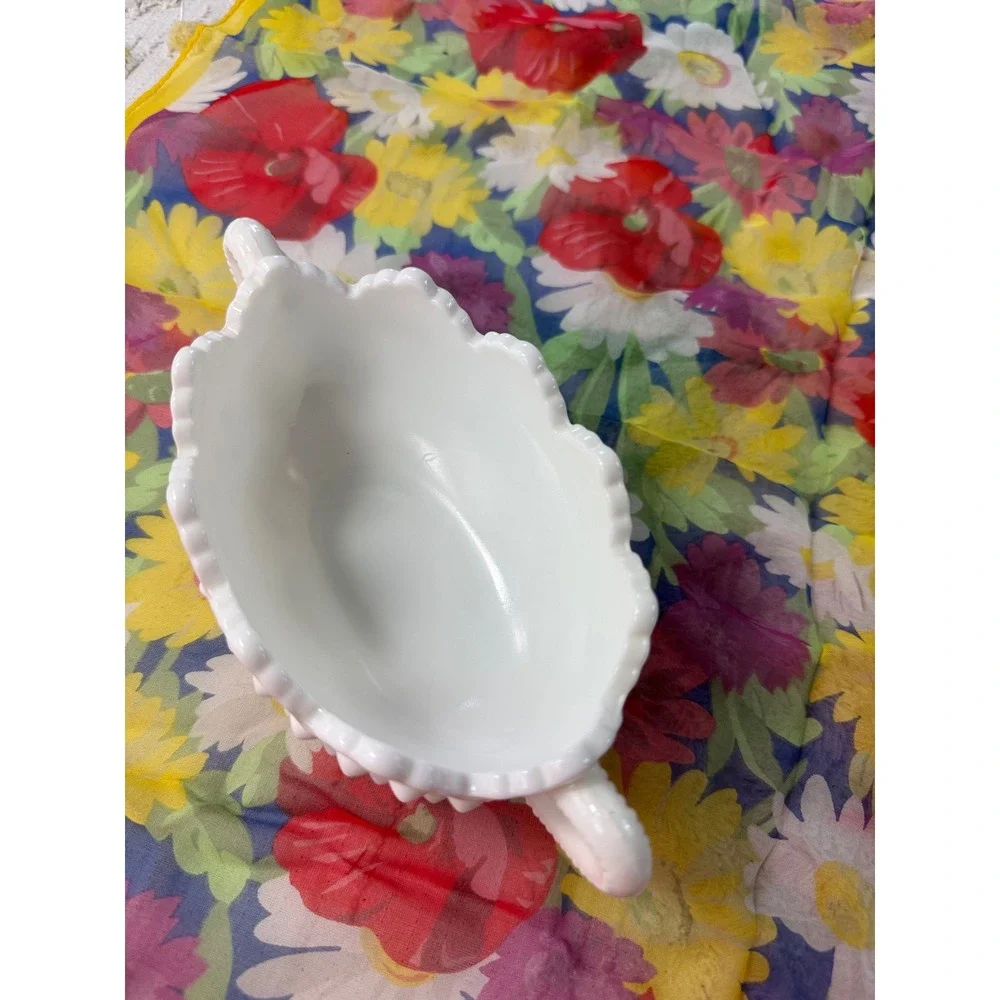 Fenton Milk Glass Hobnail Sugar Bowl White Scalloped Edge Double Handle Vintage